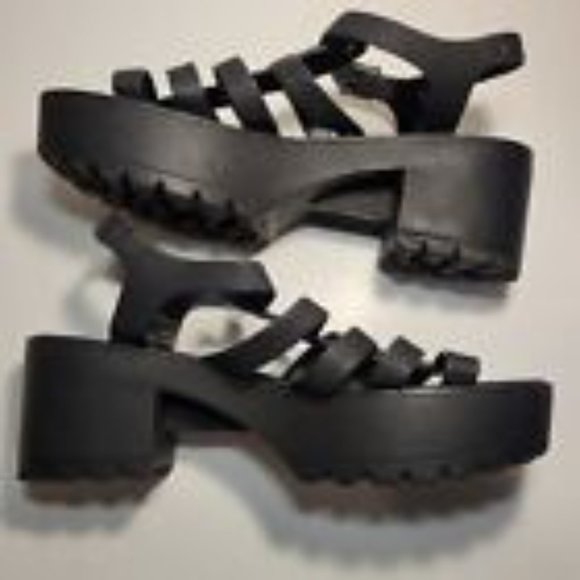Black Gladiator Chunky Lug Sole Platform Ankle Strap Open Toe Sandal Size 10 - Picture 5 of 10